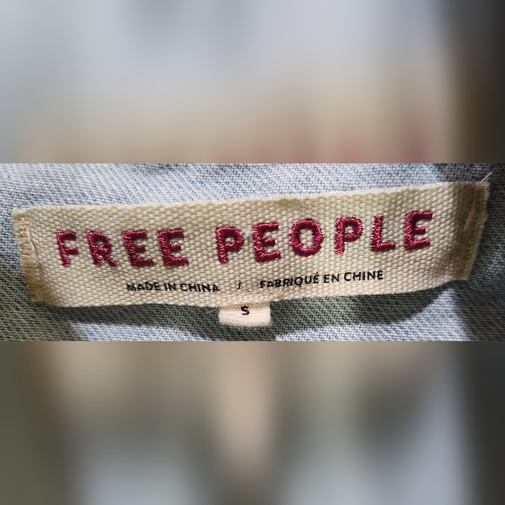 Free People Baja Mixed-Media Hooded Light Wash Denim Jacket Women's Size Small - Picture 8 of 8